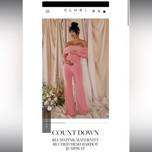 Blush Pink Maternity Ruched Mesh Bardot Jumpsuit